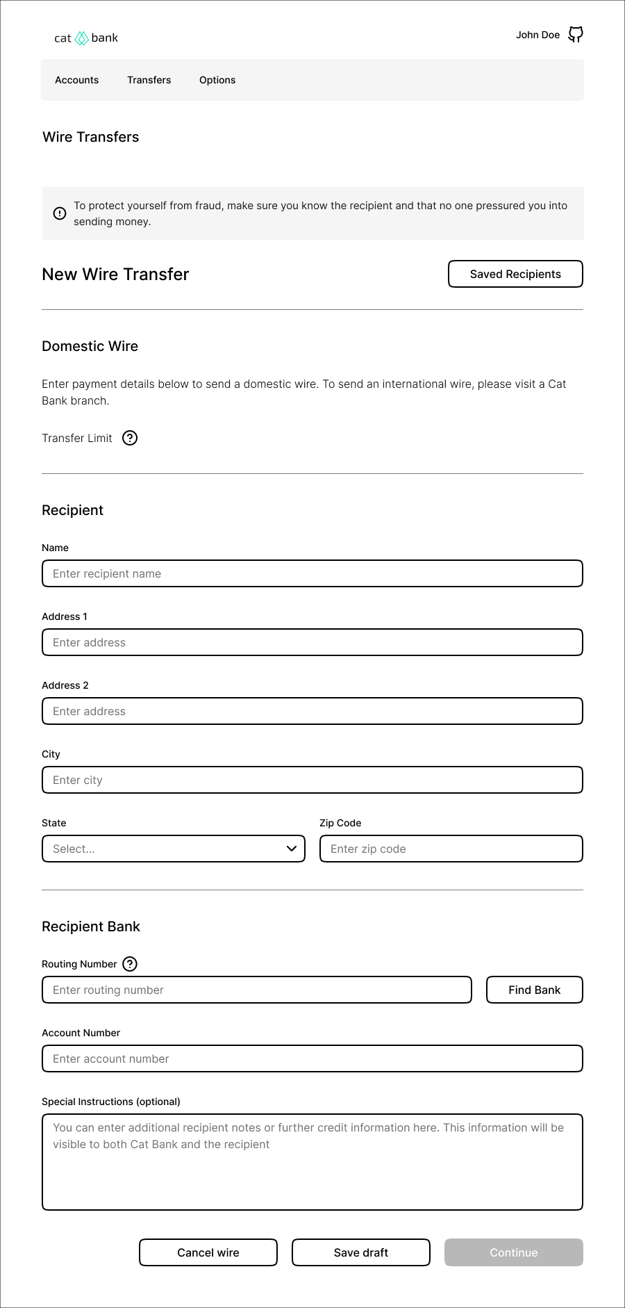 New Recipient Page
