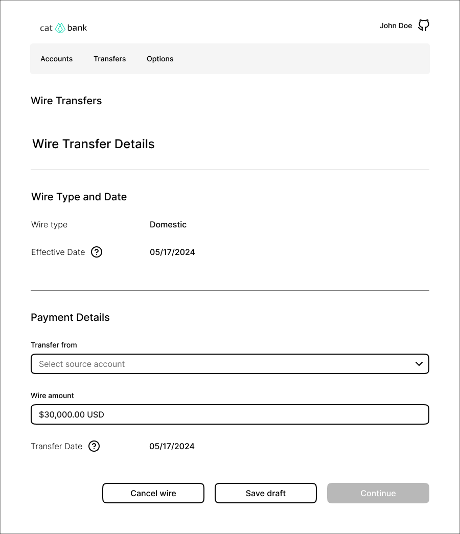Wire Transfer Details Page